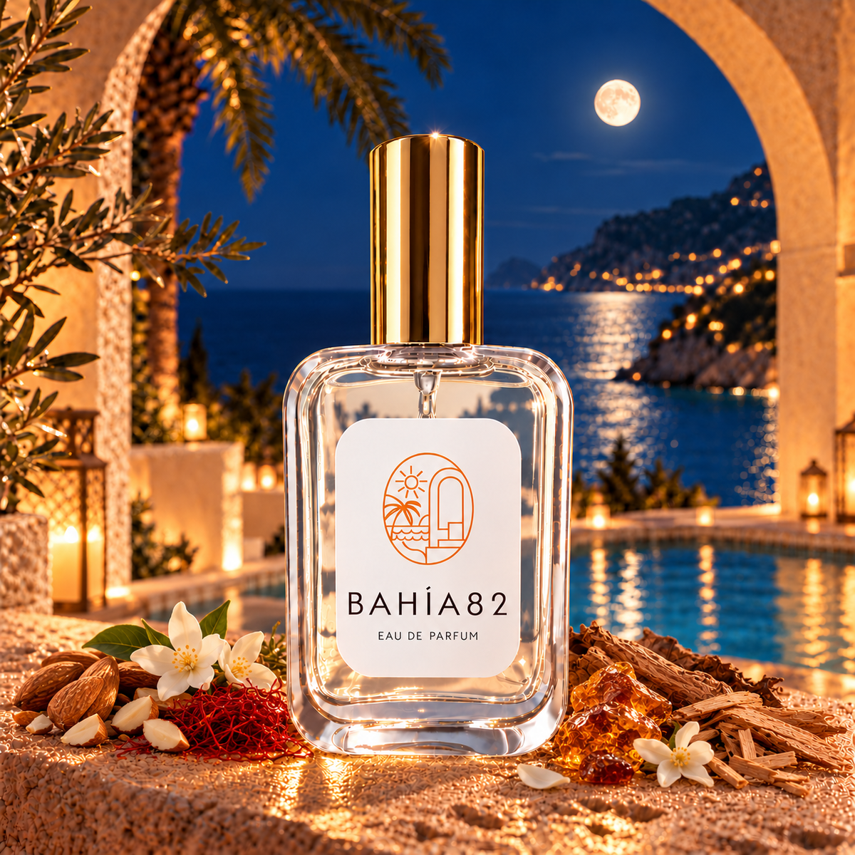 Frasco de Saffron & Silk 561 de Bahía 82, perfume nicho unisex Eau de Parfum de 100 ml.